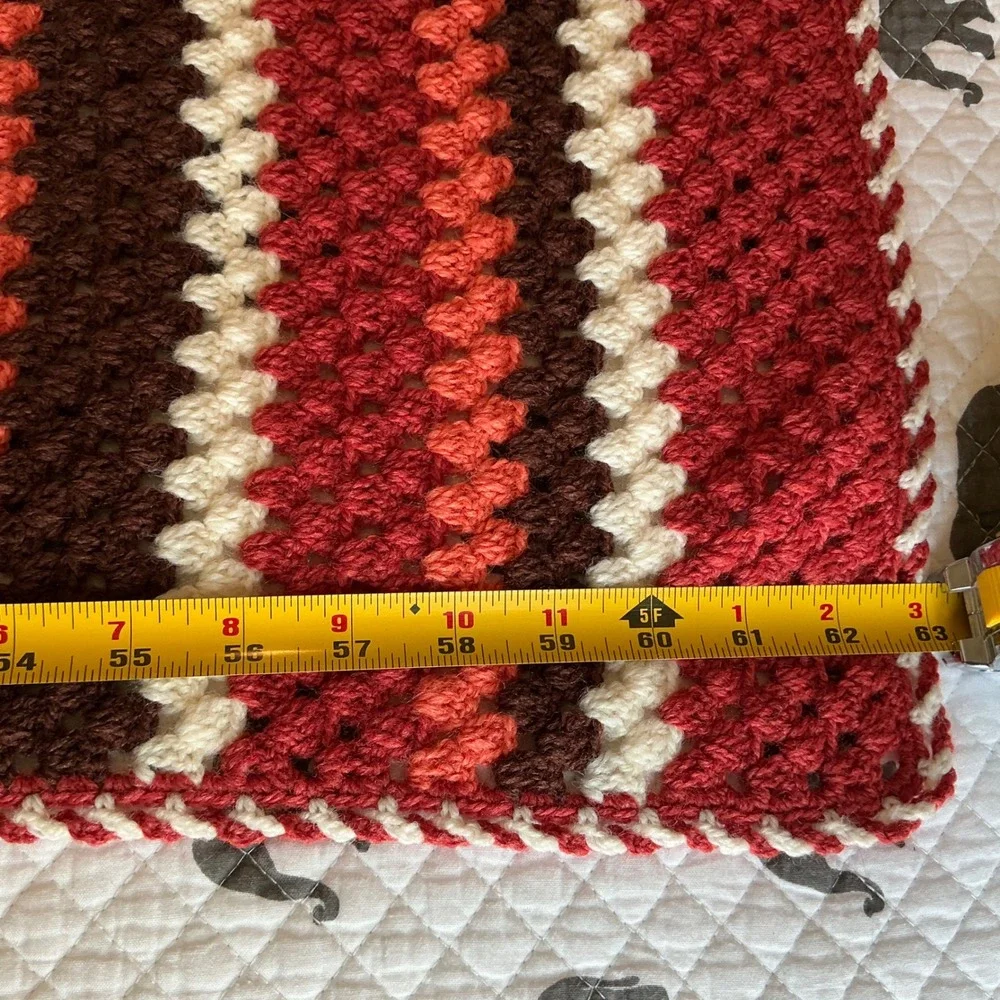 Vintage Handmade Crochet Afghan Blanket Retro Striped Lap Throw 59x38 Mid Centur